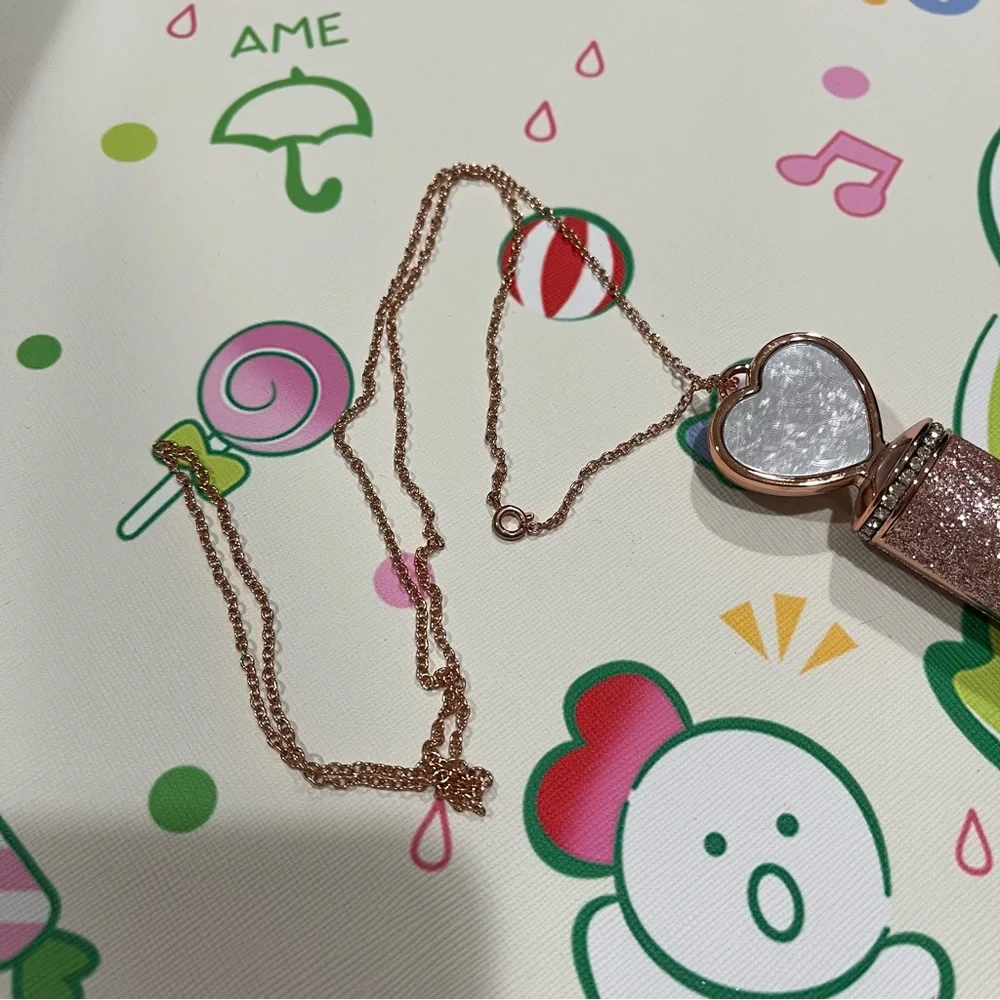 Red Lipstick in a Glittery Pink Tube with a Mirror Heart on Top - NIB - Picture 12 of 16